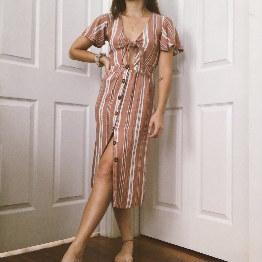tie front button midi dress